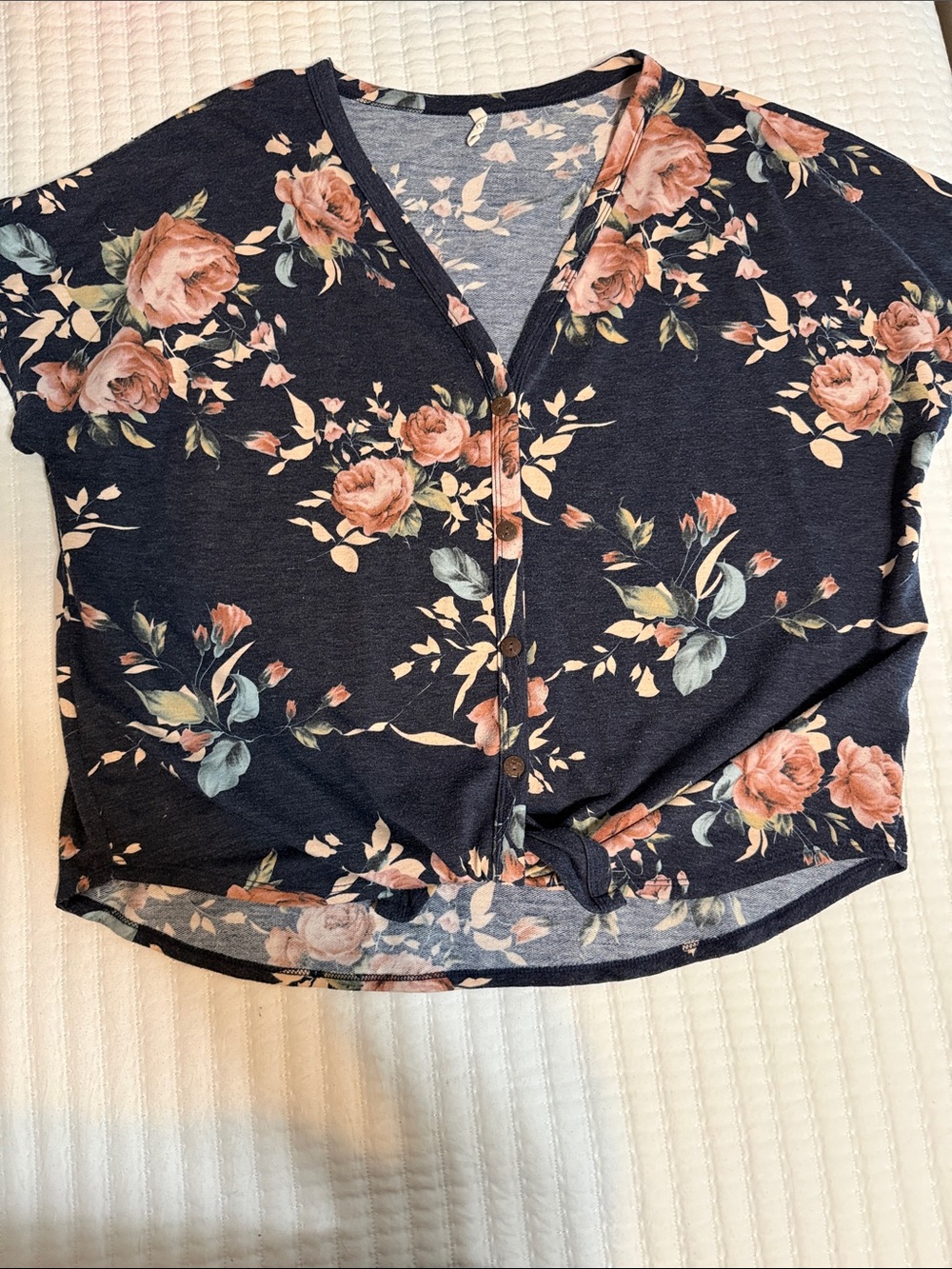 Bellamie Floral Navy Button-Front Women's Top